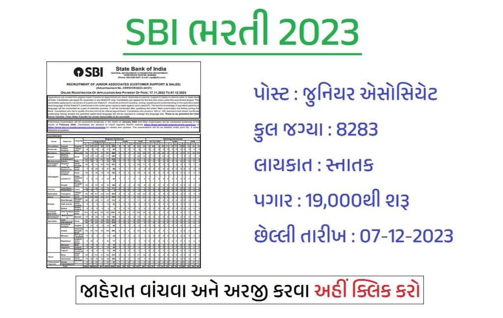 SBI જુનિયર એસોસિયેટ ભરતી 2023