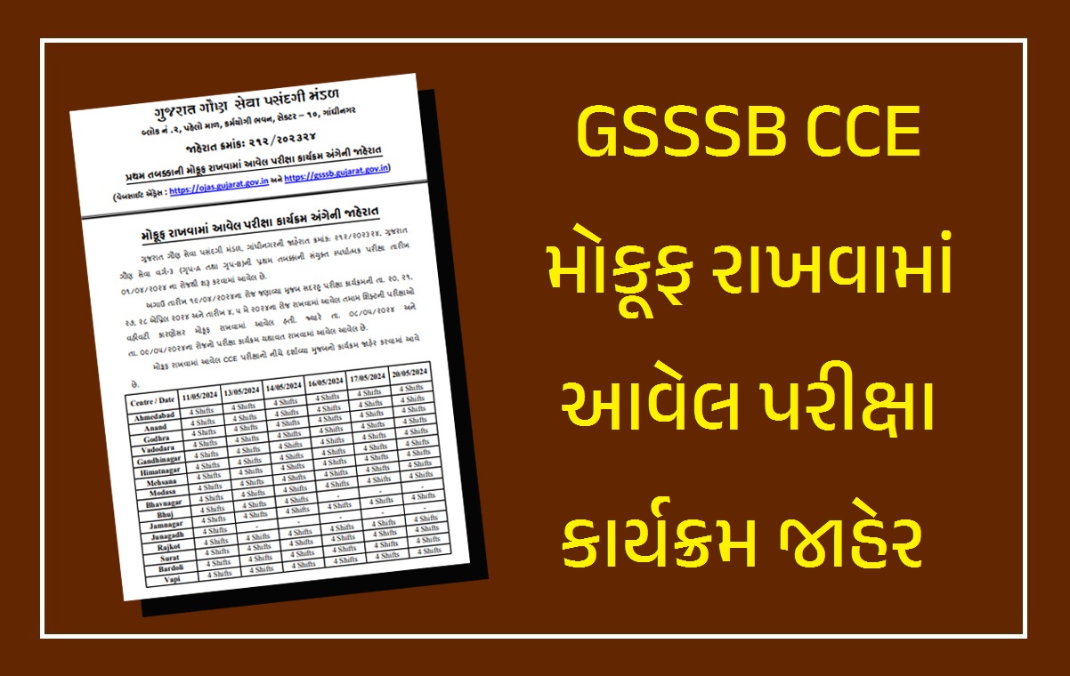 GSSSB CCE મોકૂફ રાખવામાં આવેલ પરીક્ષા કાર્યક્રમ જાહેર